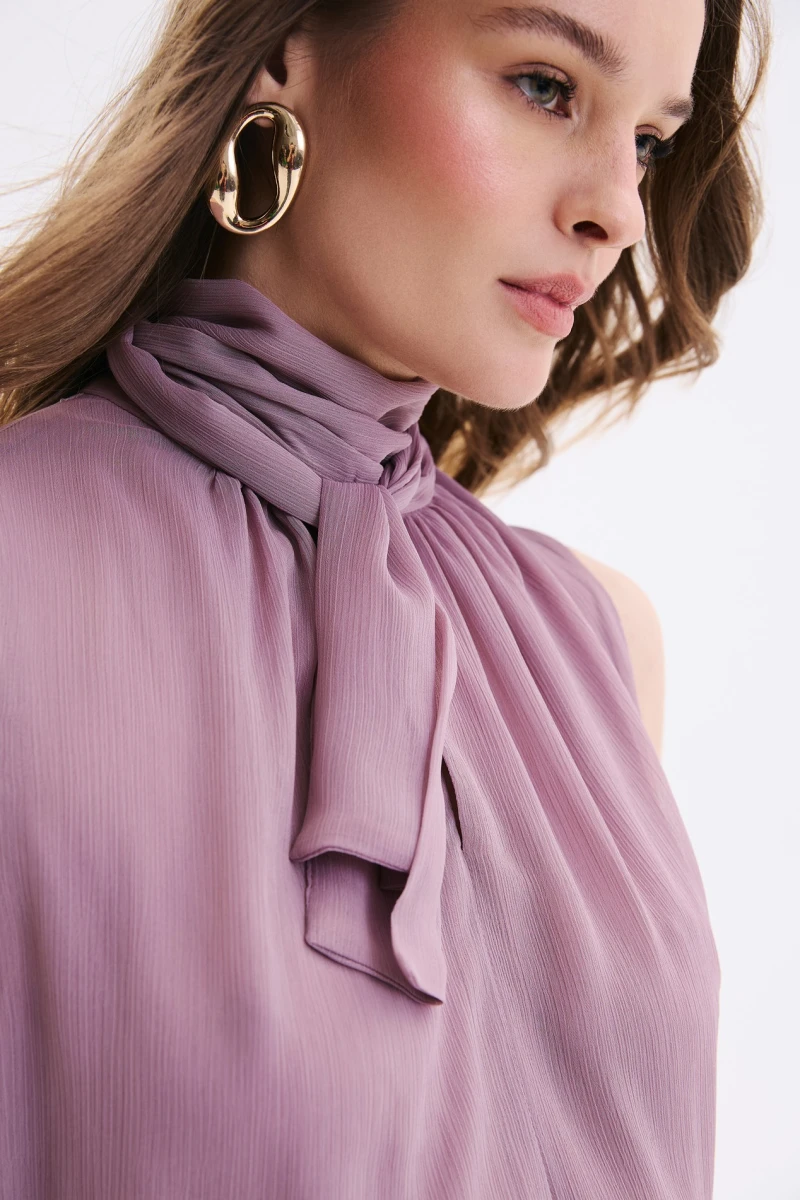 Blouse with a tie at the neck chiffon cutter