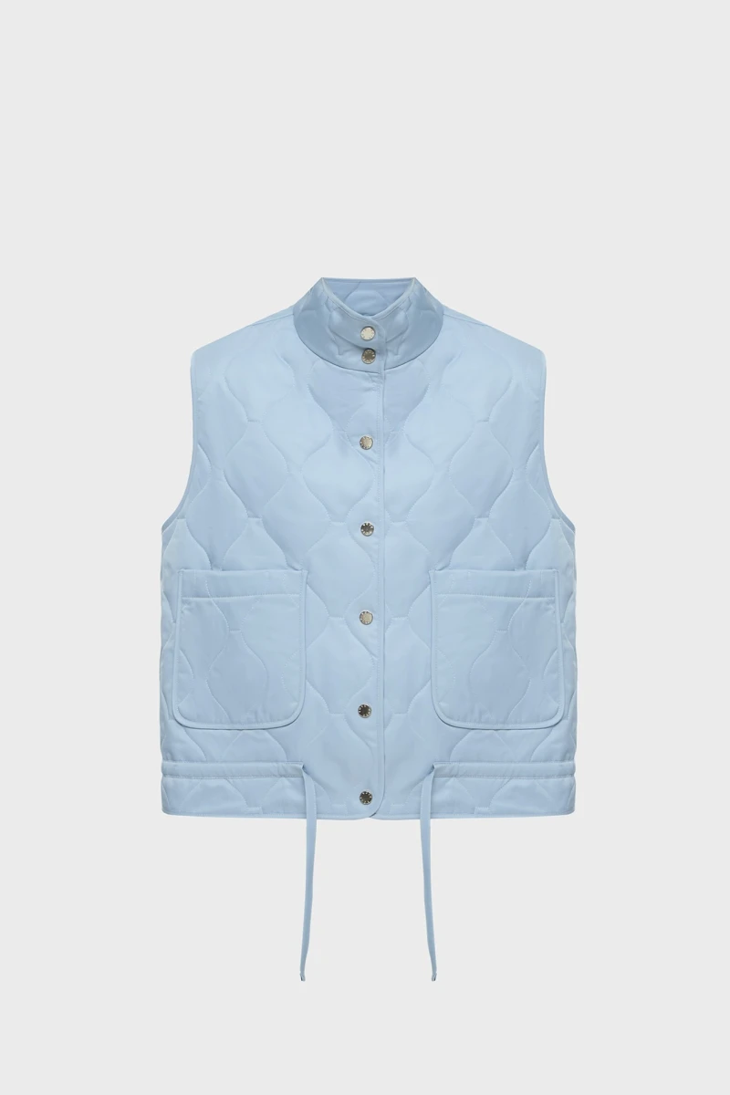 Blue quilted vest with patch pockets
