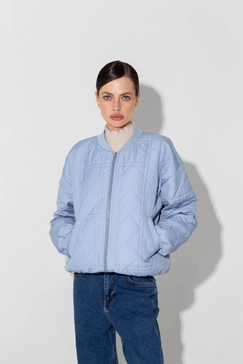 Light blue quilted bomber jacket