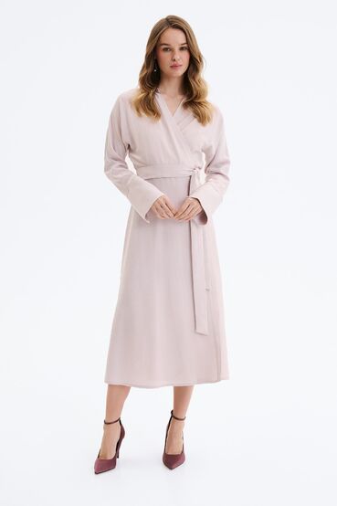 Creamy midi silk linen wrap dress