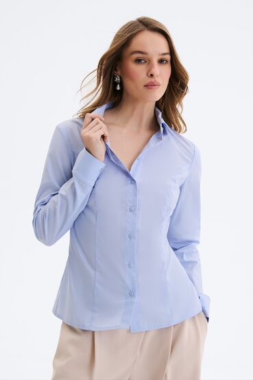 Fitted cotton shirt light blue