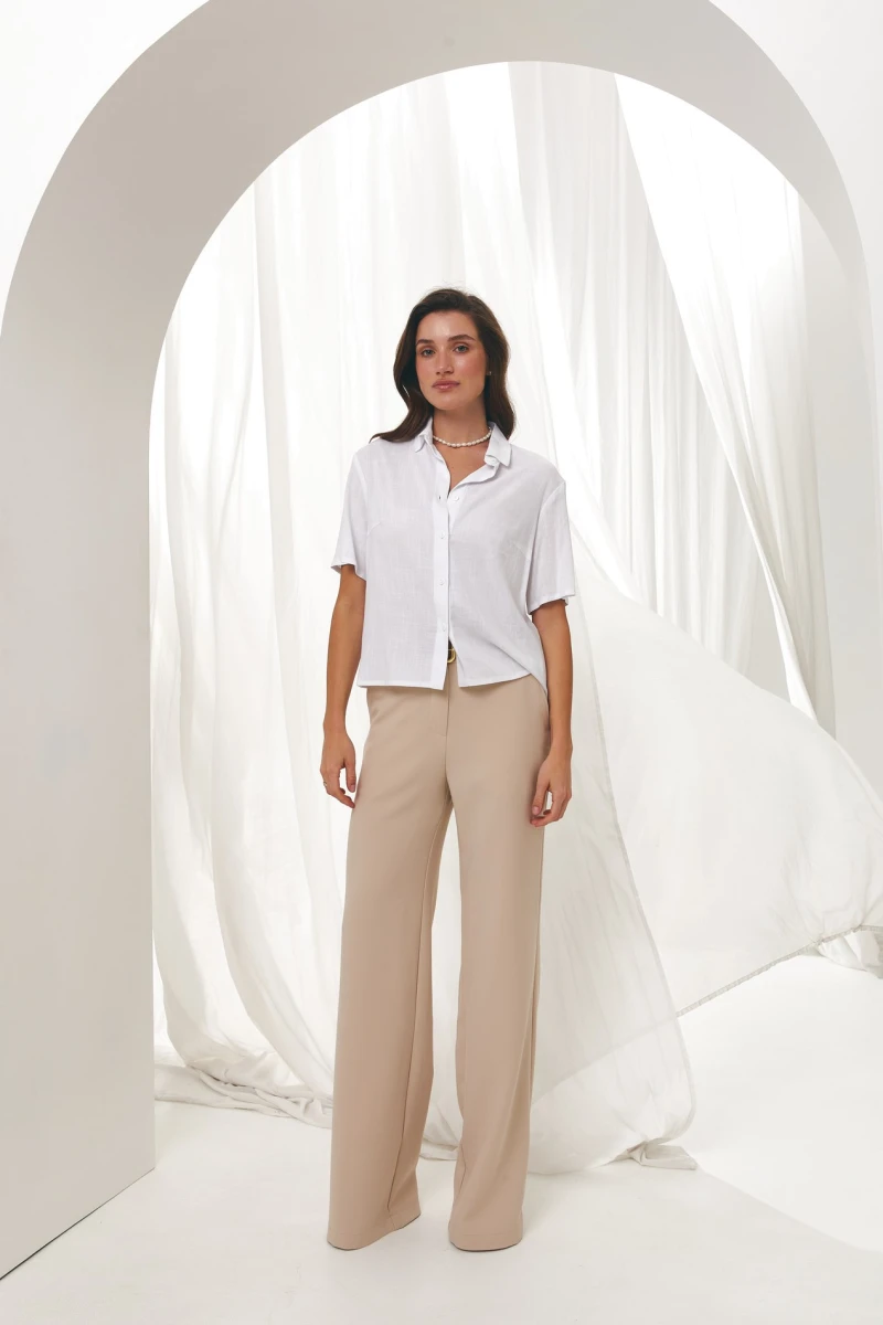 White eco-linen short-sleeved shirt