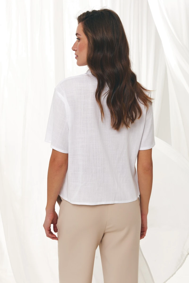White eco-linen short-sleeved shirt