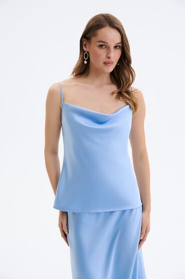 Light blue satin spaghetti strap top