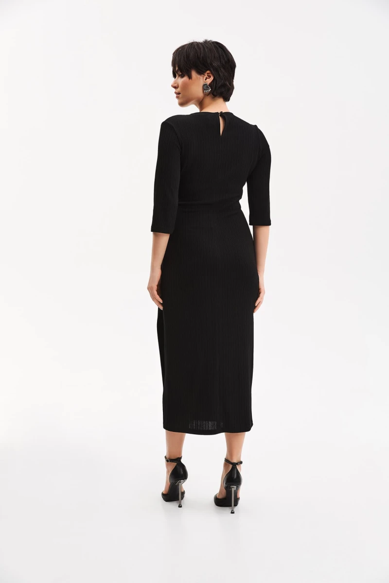 Midi dress with belt and drapery knitwear black