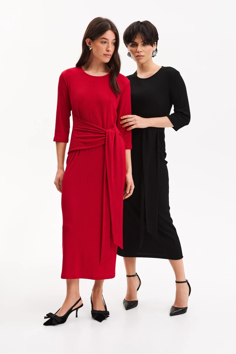 Midi dress with belt and drapery knitwear black