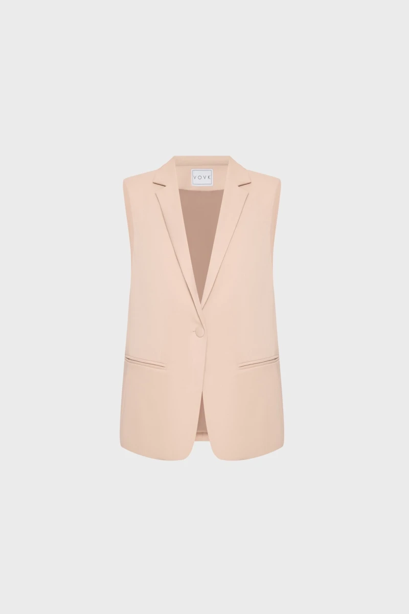 Vest with voluminous shoulders suit fabric beige