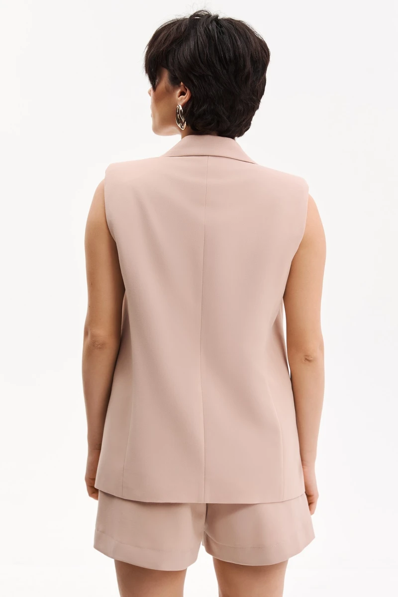 Vest with voluminous shoulders suit fabric beige