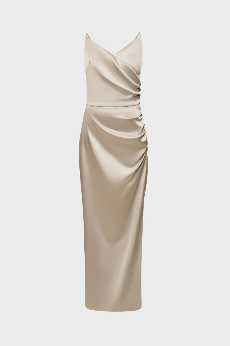 Beige midi dress with thin satin straps