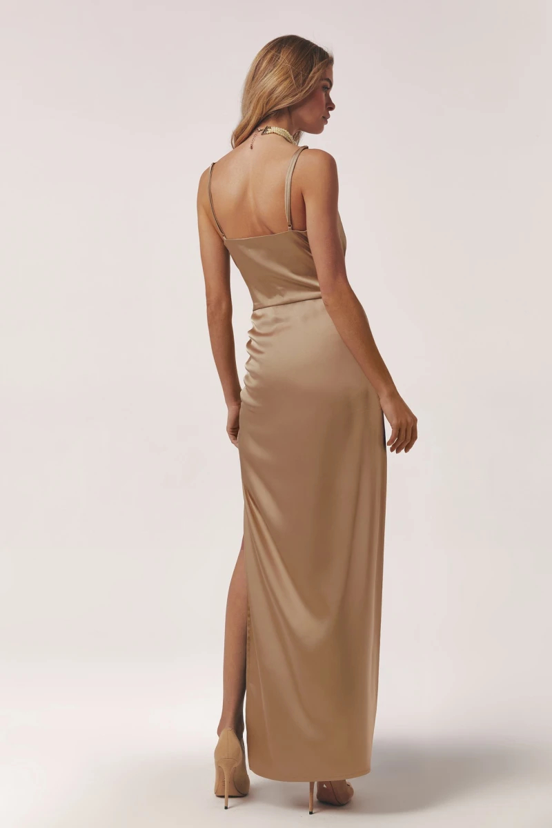 Beige midi dress with thin satin straps