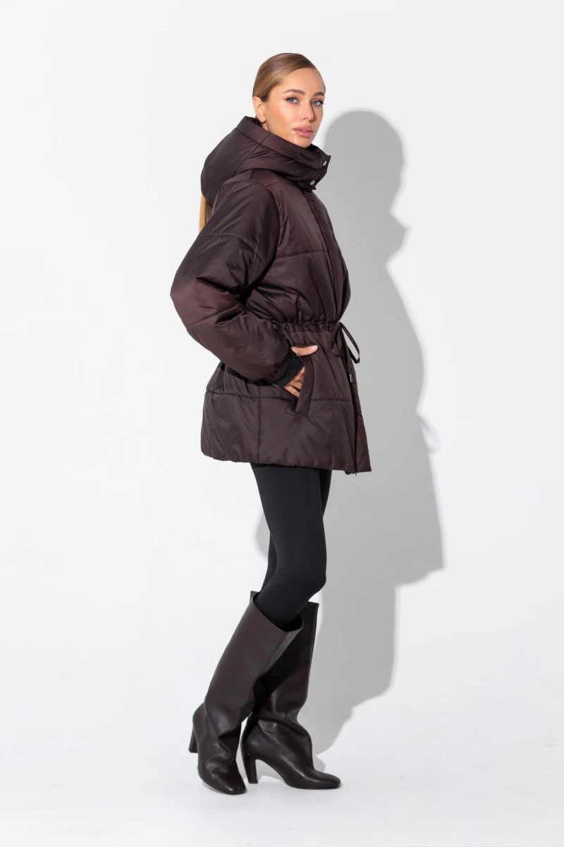 Chocolate quilted jacket with hood #2