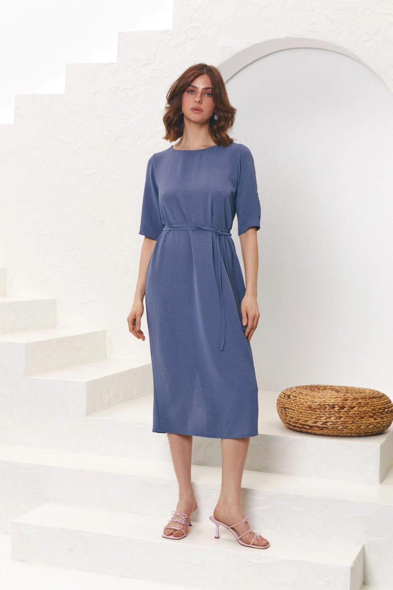 Short sleeve viscose jute graphite midi dress