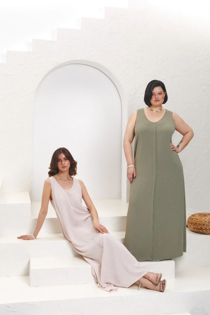 Midaxi viscose jute jacquard dress in cream color