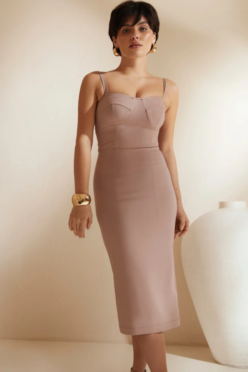 Sundress with midi cups polycotton beige #2