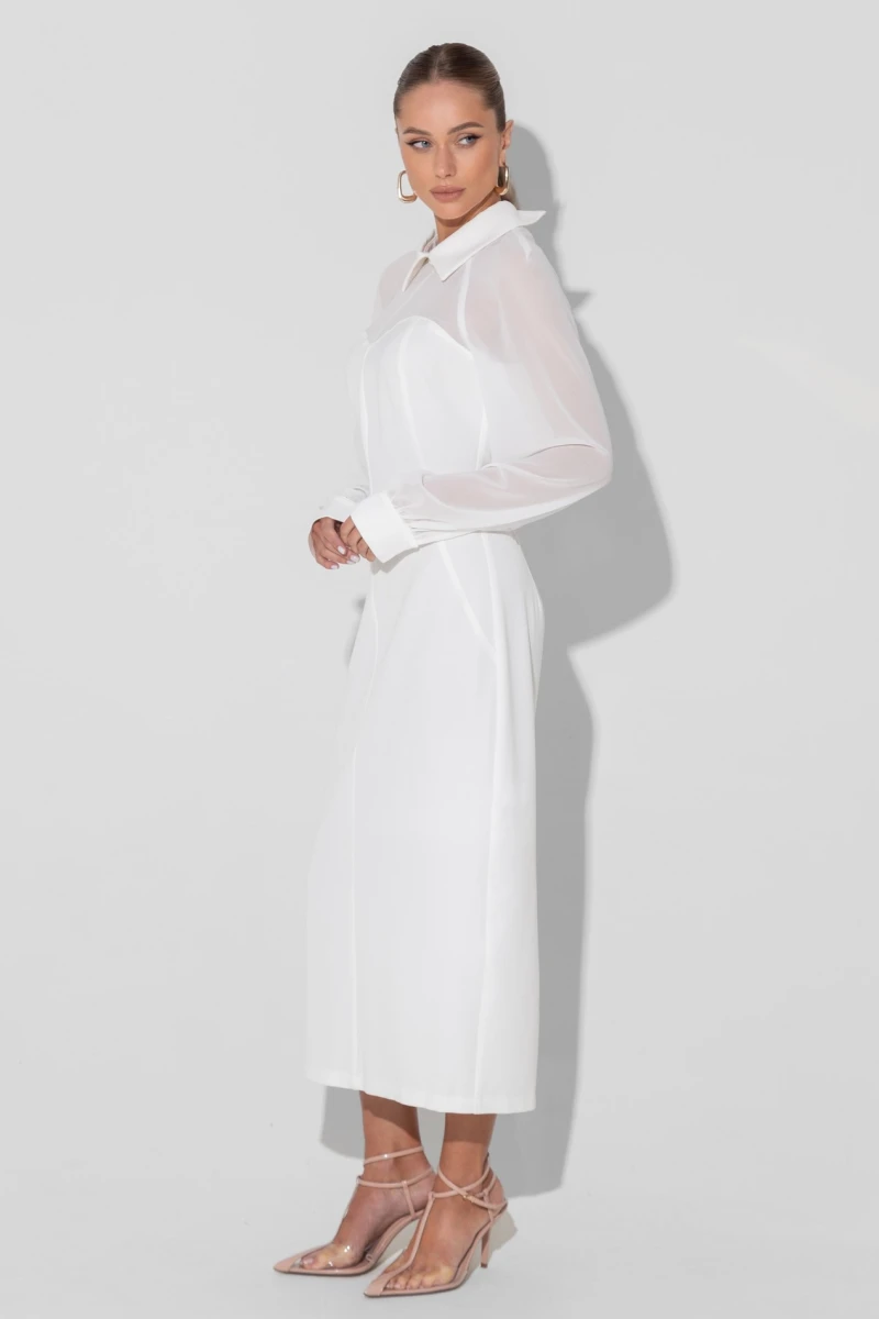 Milky dress with transparent sleeves