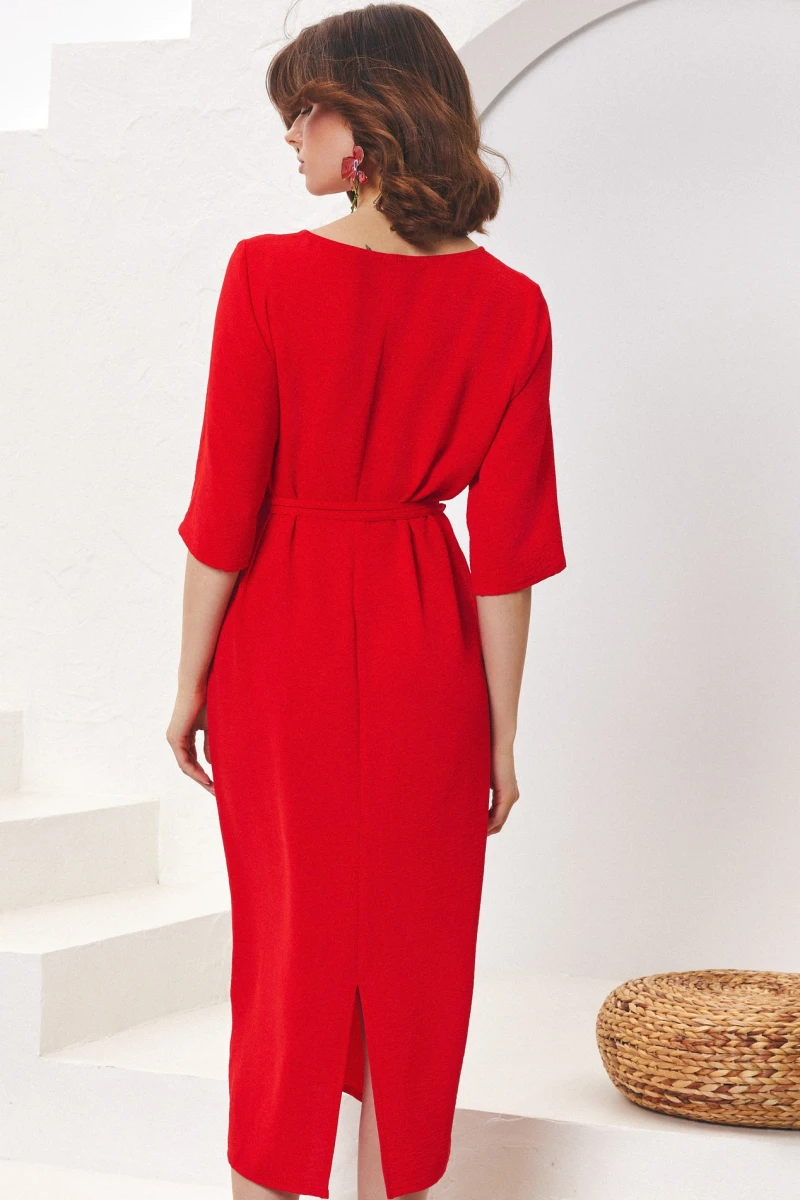 knee length dresses for ladies Red Velvet Puff Sleeve Zoi Midi Dress main image 0