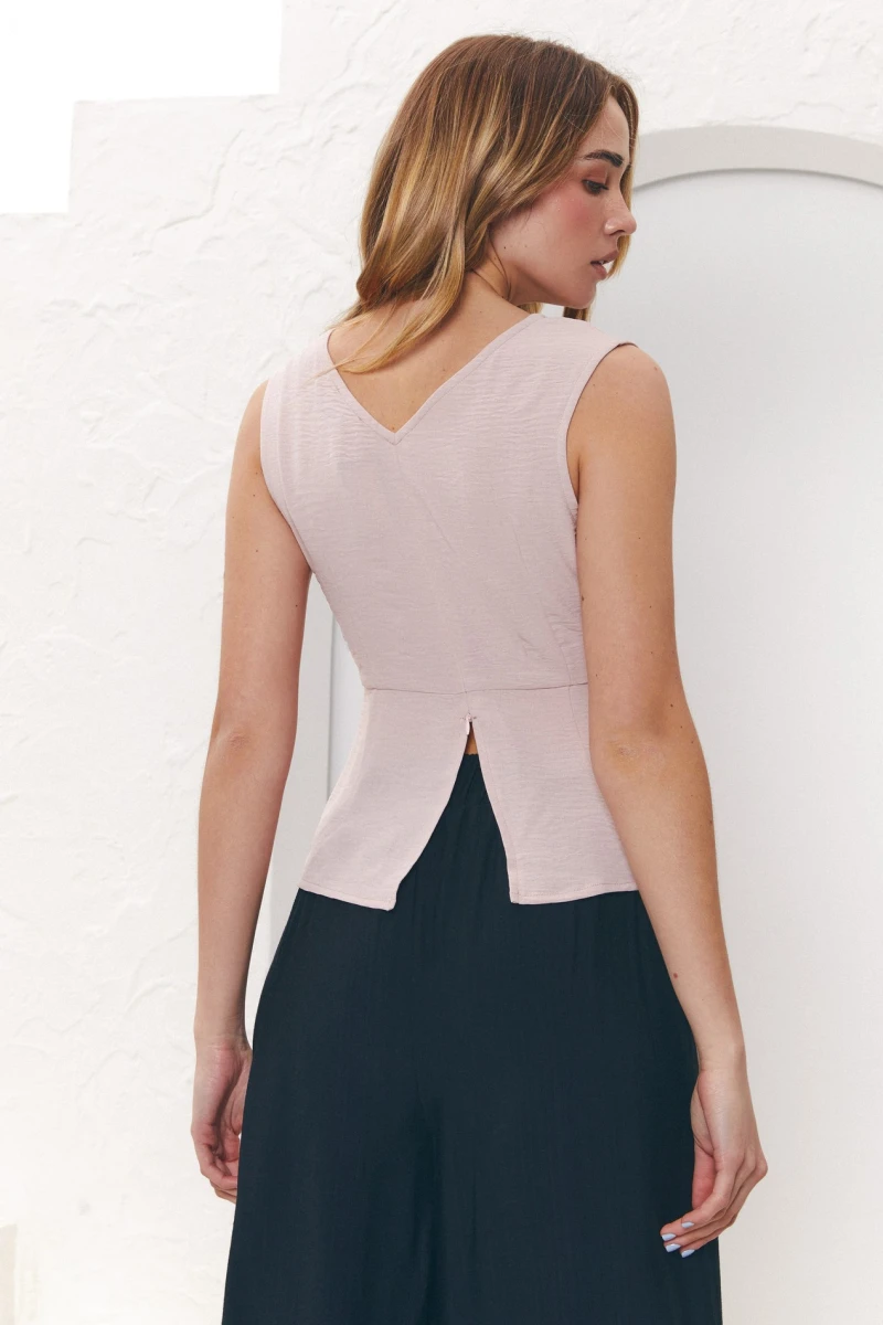 Draped top viscose crinkle ivory