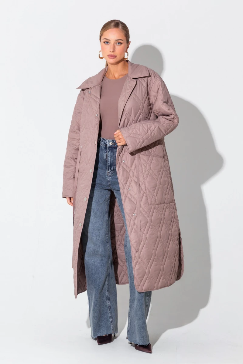 Mocha quilted midi coat jacket
