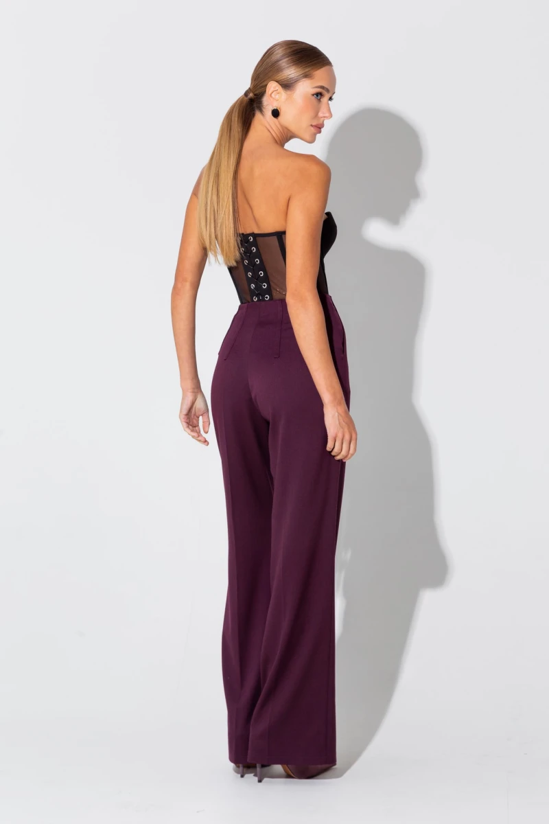 Burgundy straight trousers with slits