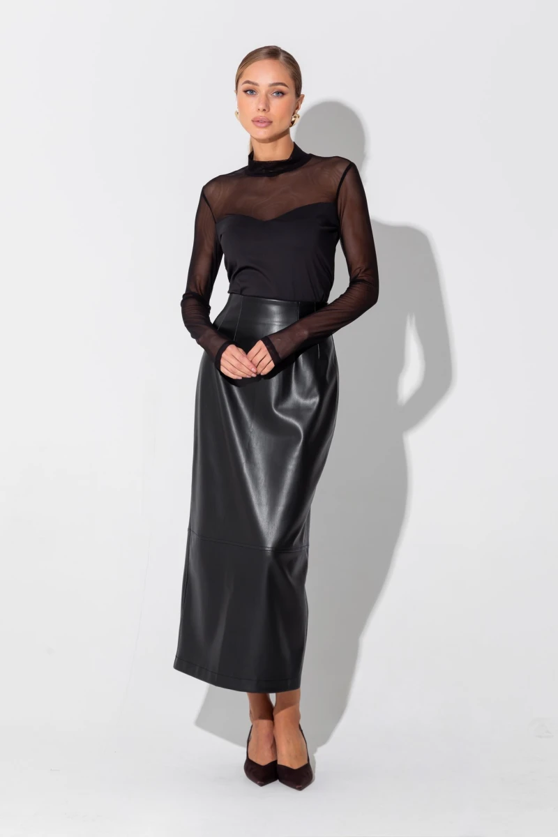 Midaxi black artificial leather skirt