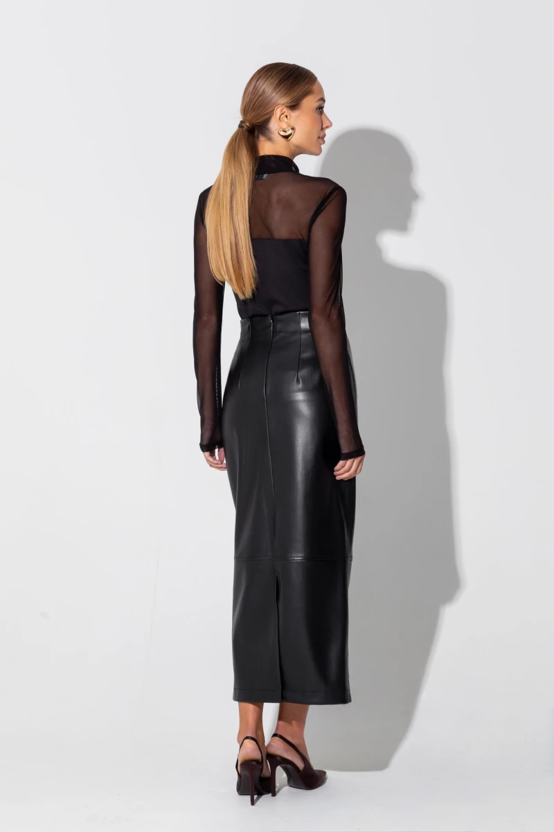 Midaxi black artificial leather skirt #2