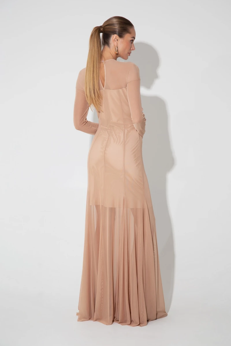 Beige maxi dress with transparent insert