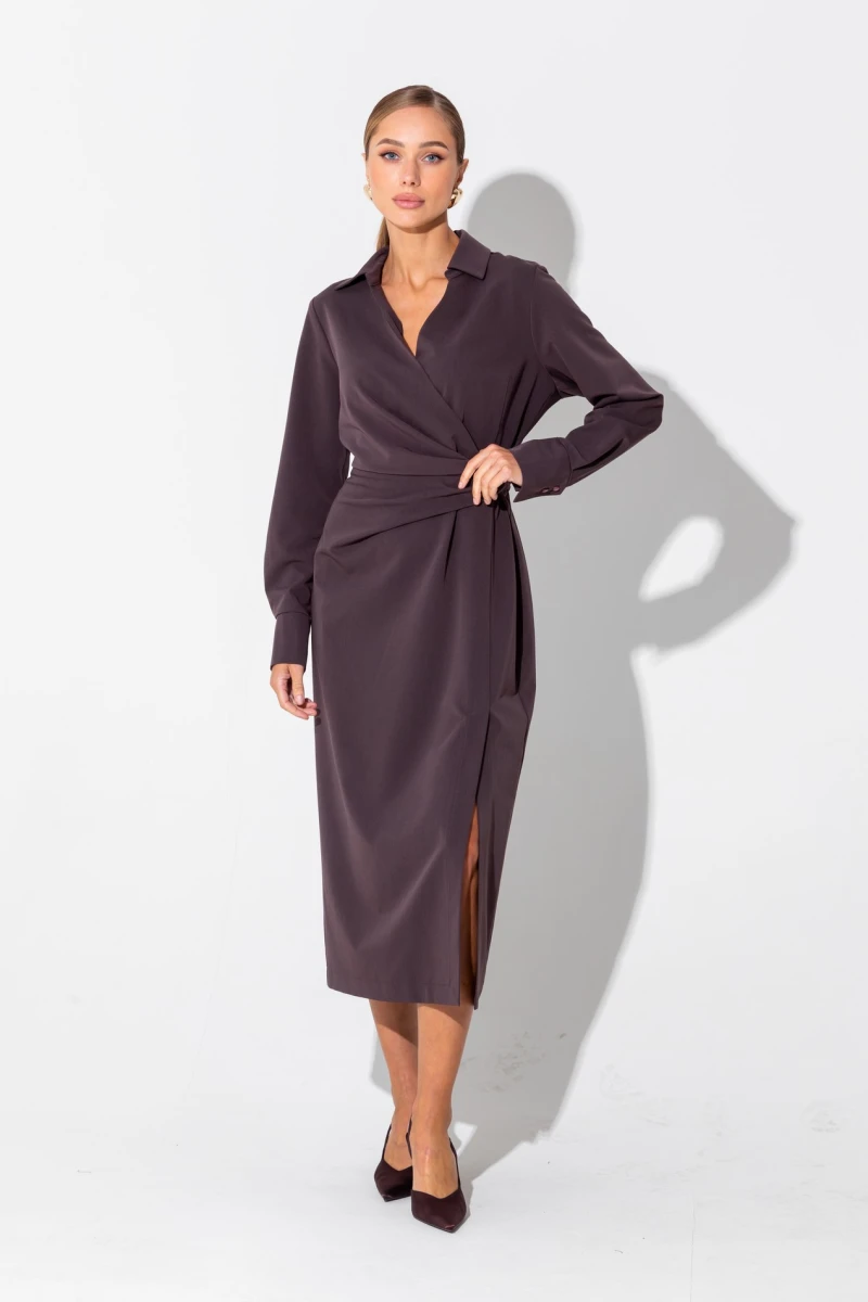 Asymmetrical shirt dress chocolate