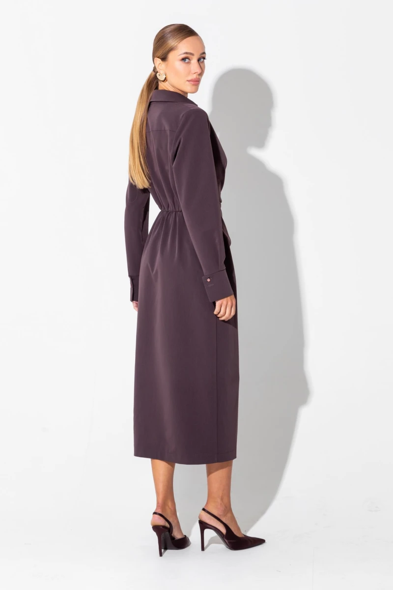 Chocolate shirt dress with asymmetry