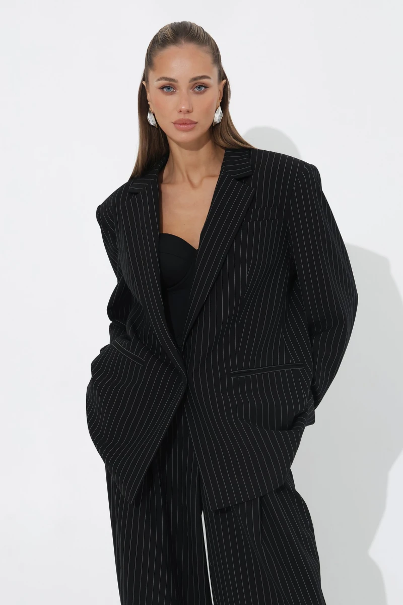 Black oversized pinstripe jacket