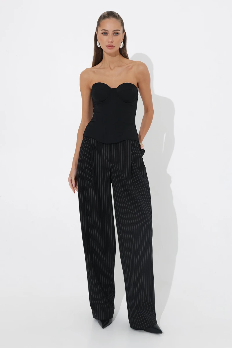 Black striped pleated trousers