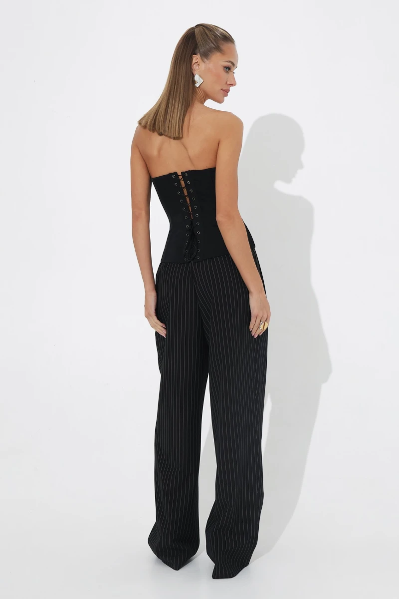 Black striped pleated trousers