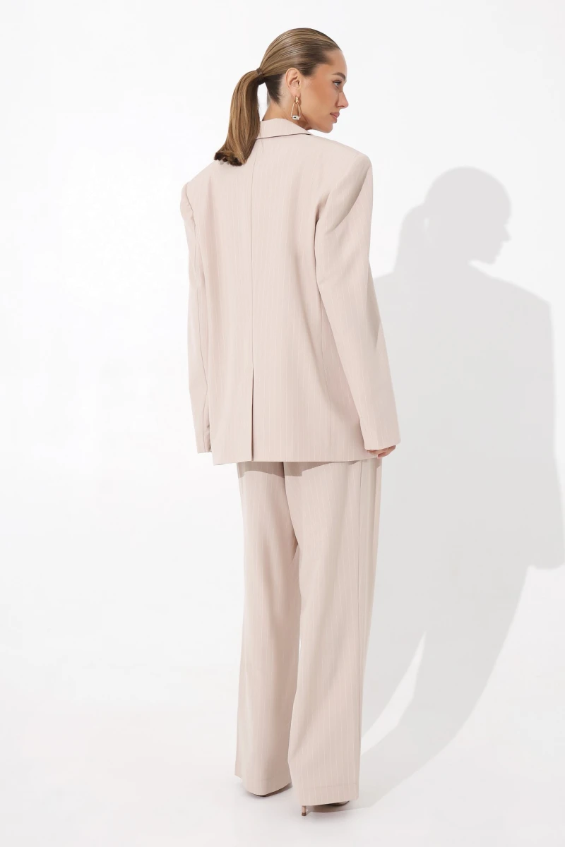 Beige striped pleated trousers