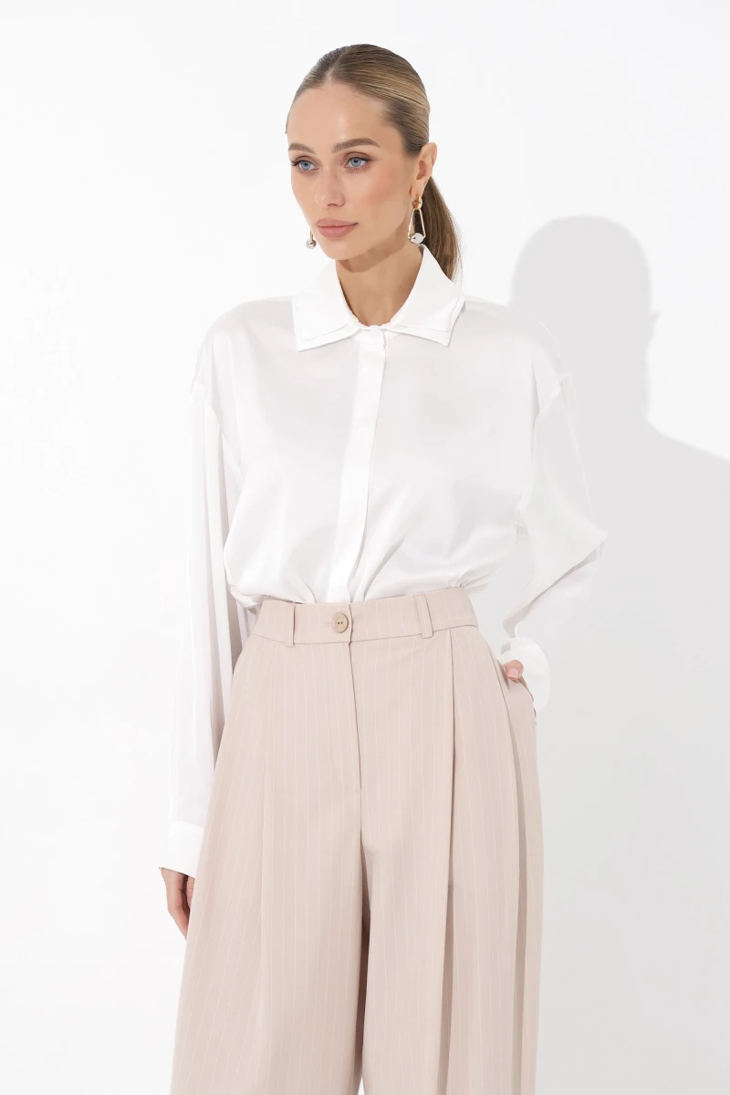 Beige striped pleated trousers