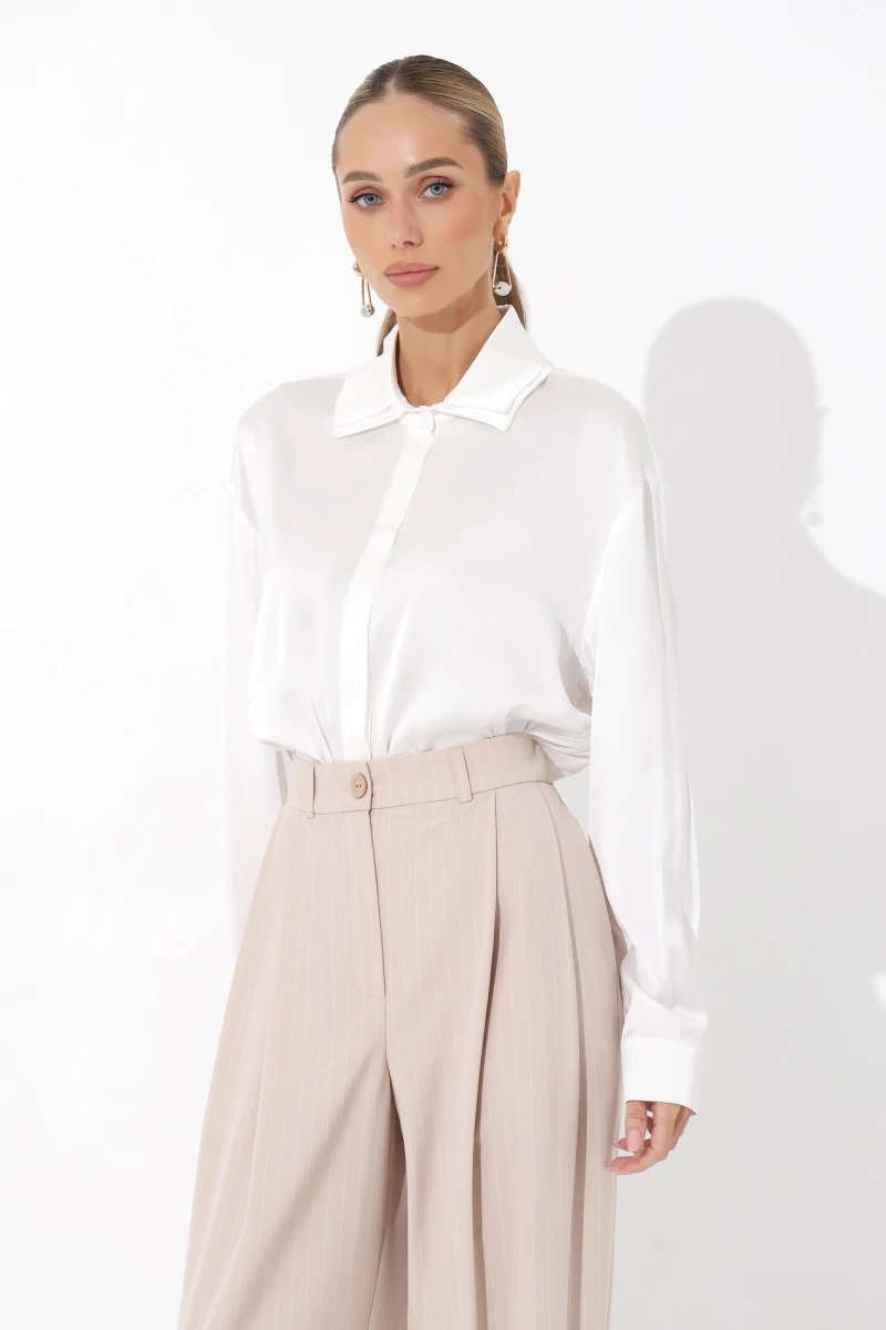 Beige striped pleated trousers