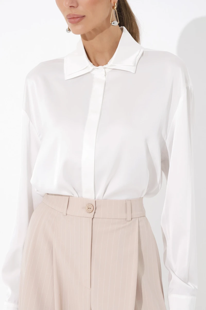 Beige striped pleated trousers