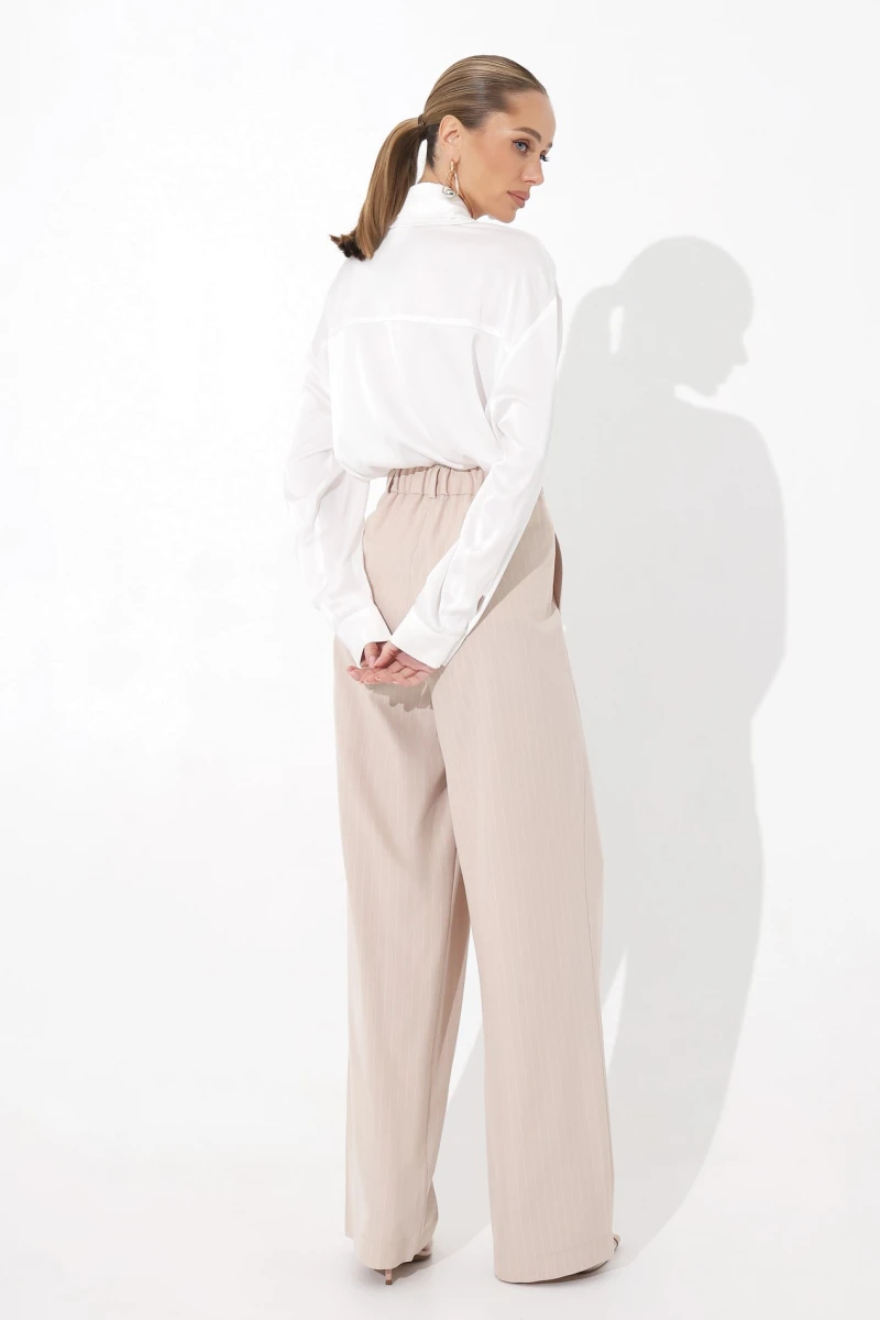 Beige striped pleated trousers