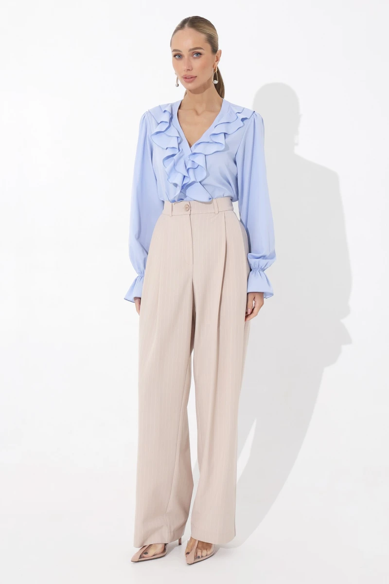 Beige striped pleated trousers