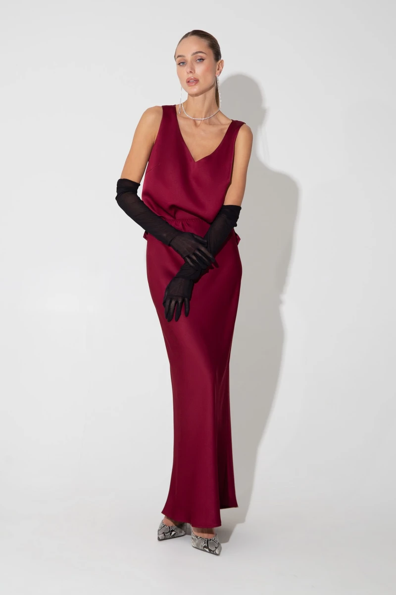 Burgundy satin maxi skirt