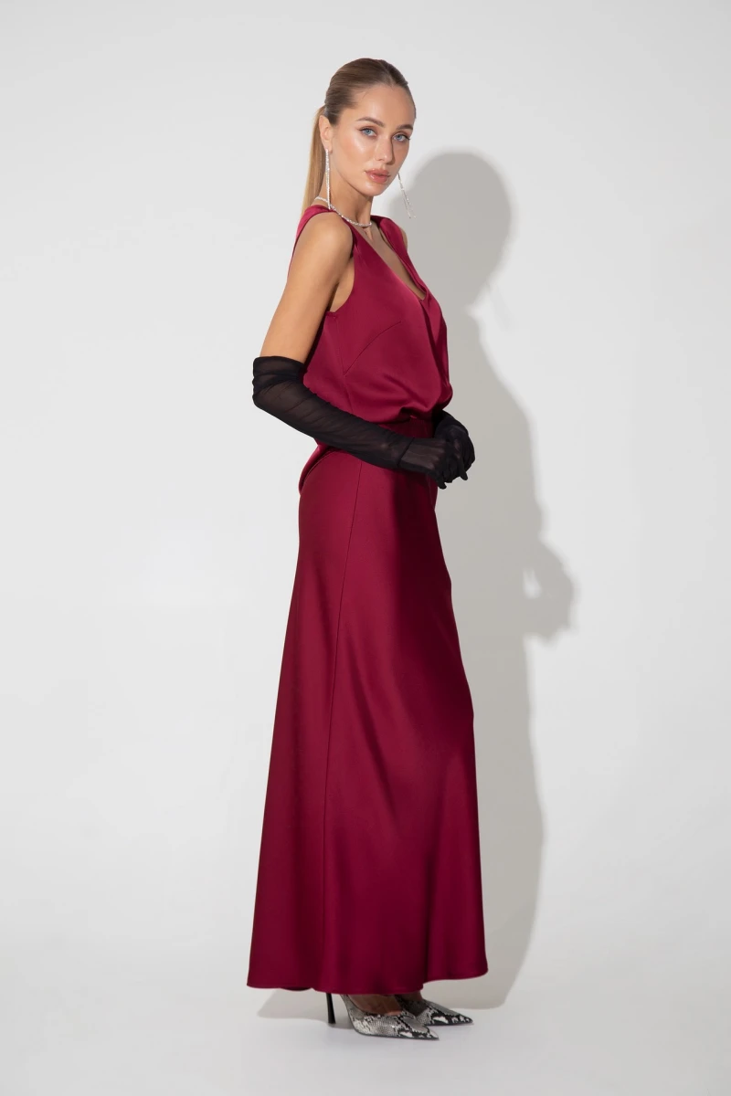 Burgundy satin maxi skirt