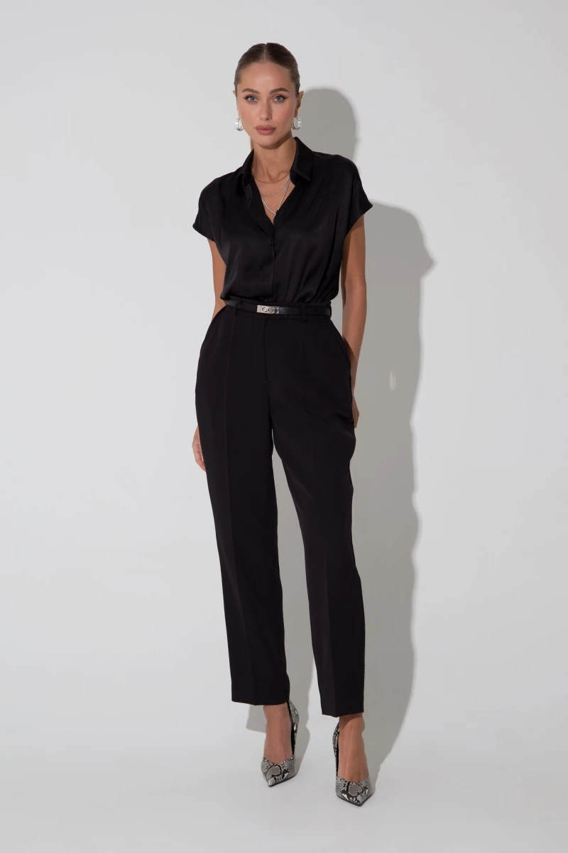 Slim-fit pants, black suit fabric