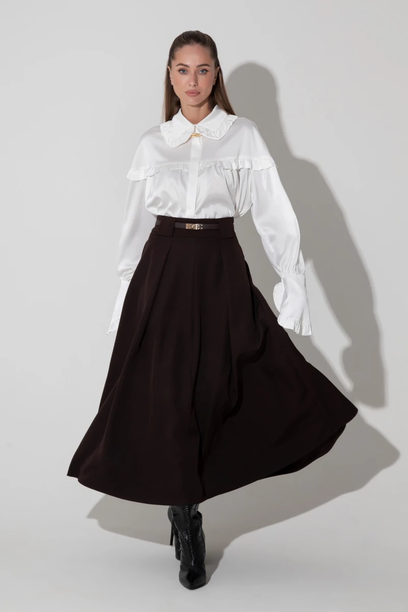 Midi skirt with pleats chocolate