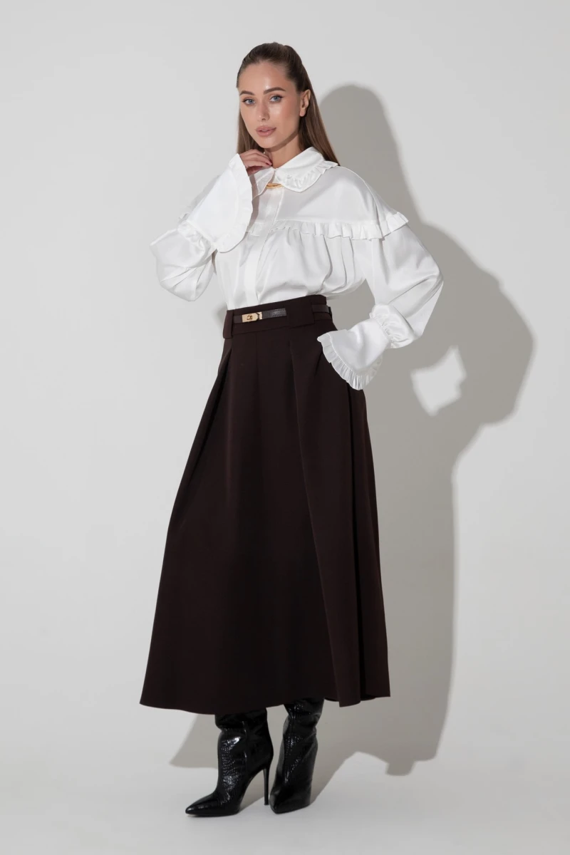 Midi skirt with pleats chocolate