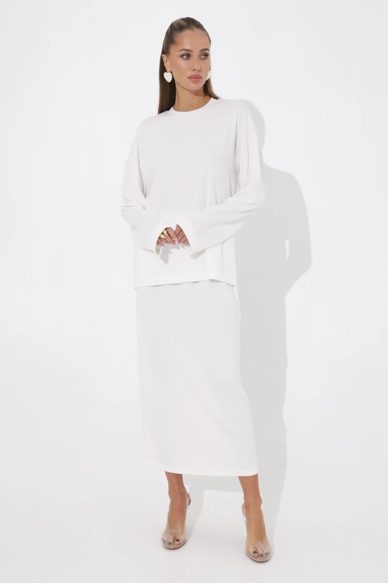 Suit longsleeve and skirt white