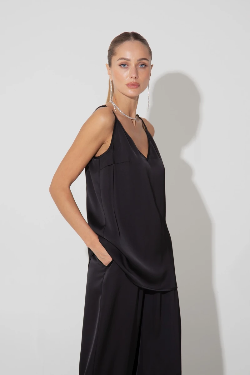 Women's black satin tank top