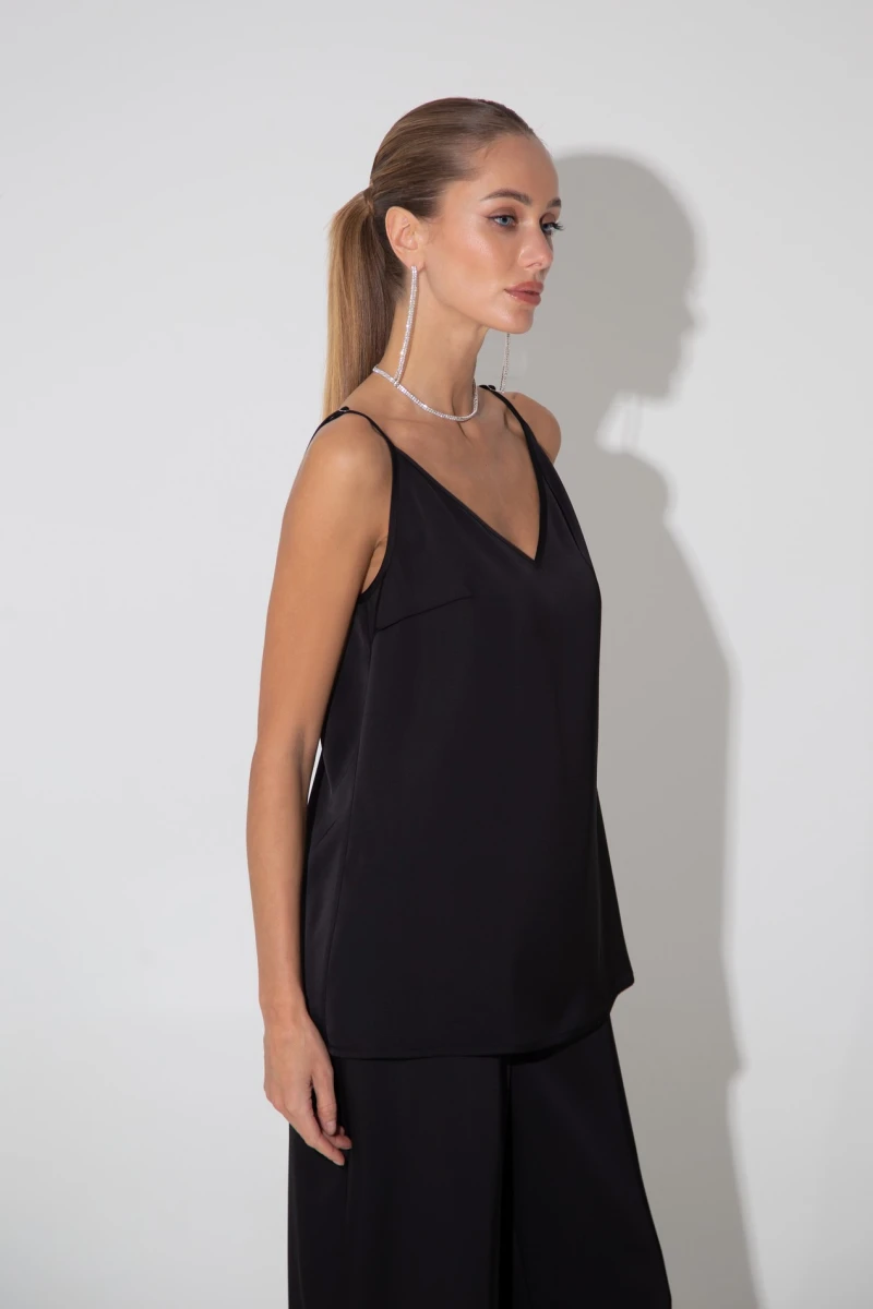Women's black satin tank top