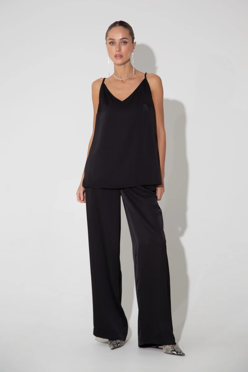 Women's black satin tank top