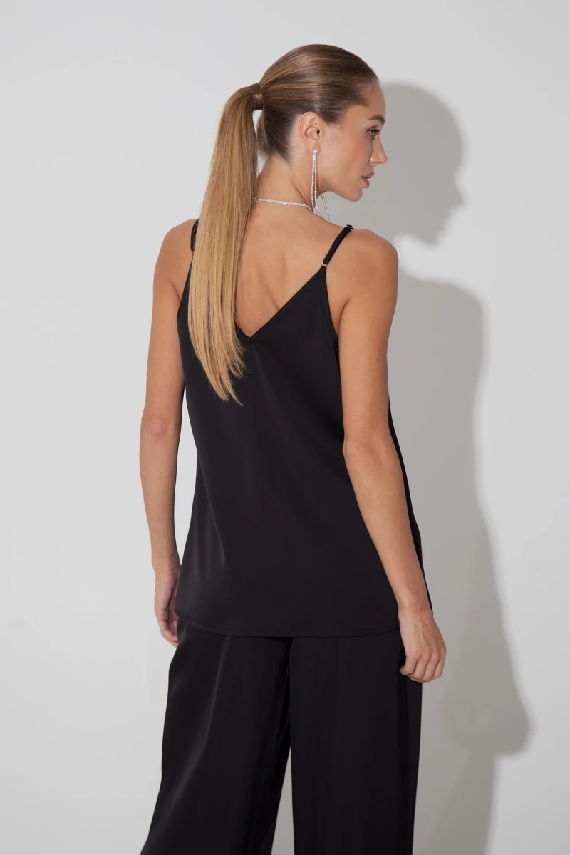 Women's black satin tank top