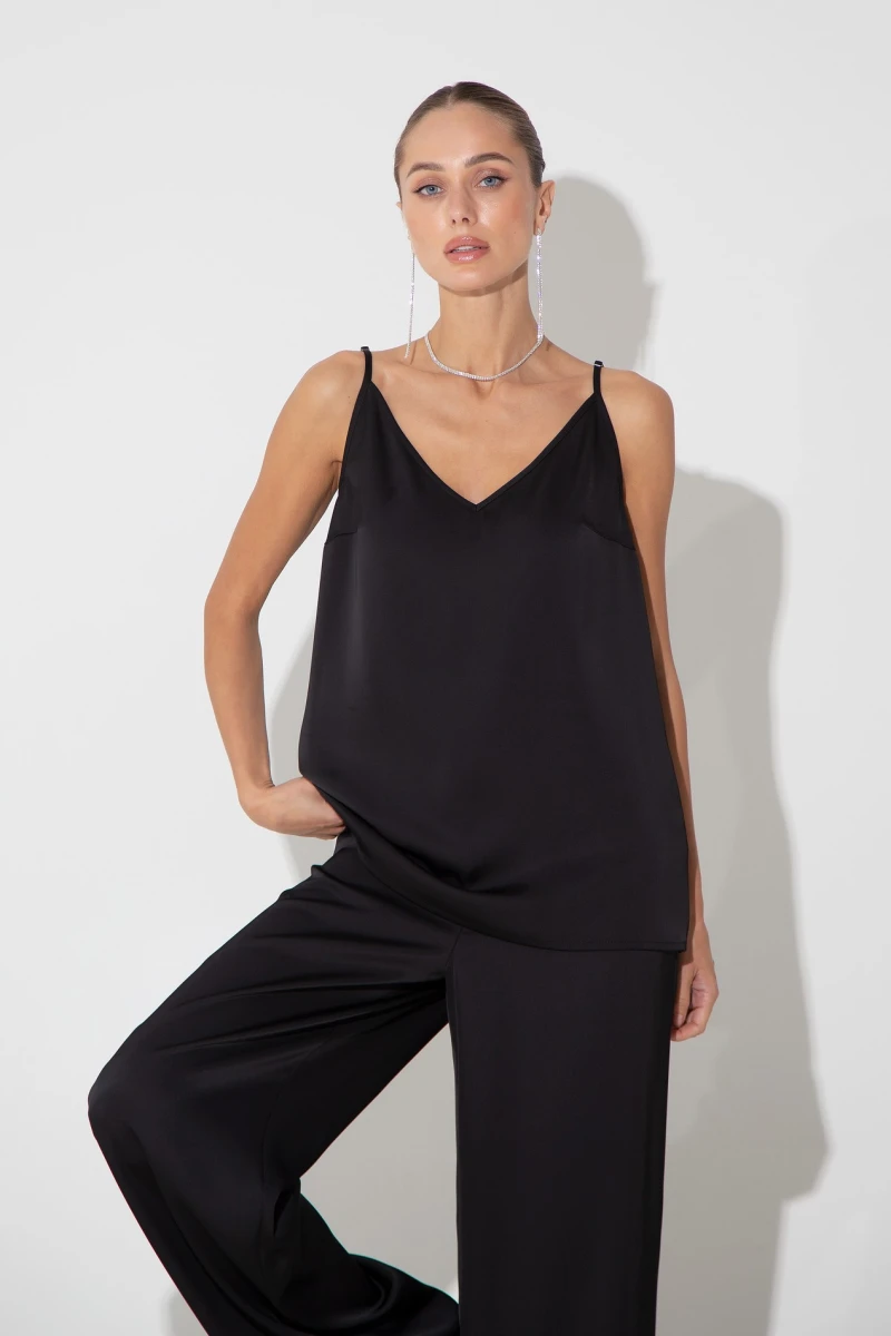 Women's black satin tank top