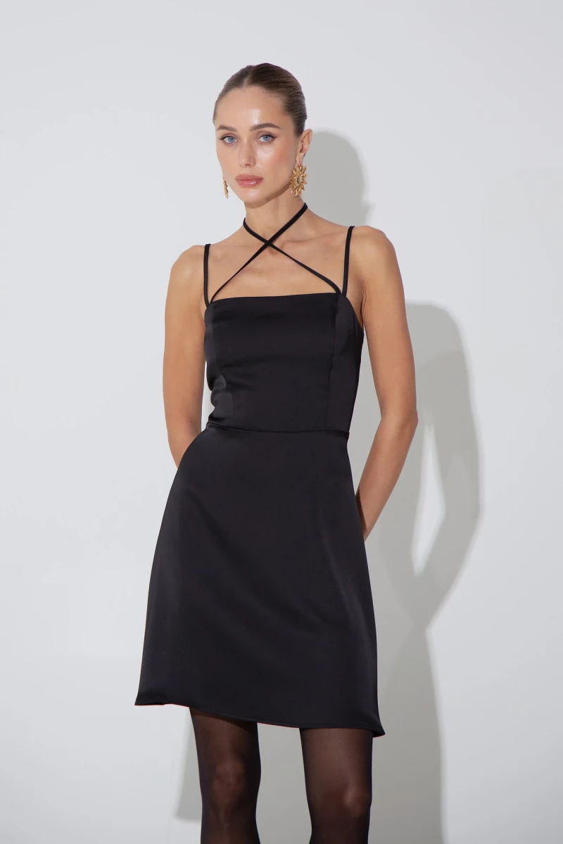 Black satin mini dress