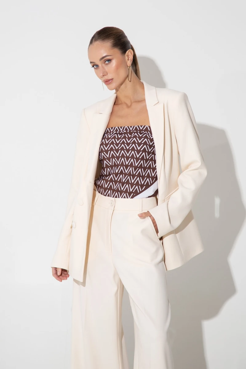 Cream suiting palazzo trousers